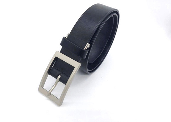 Classic Mens Casual Leather Belt With Single Prong Buckle Silver Color