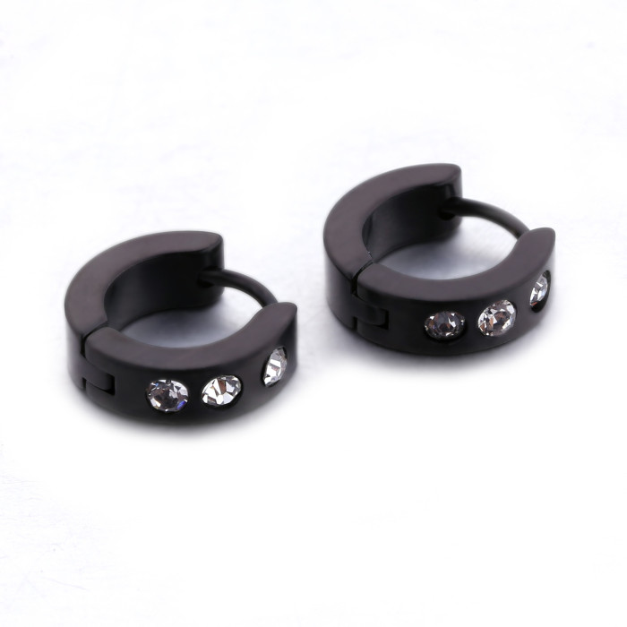 Custom CZ Earring Jewelry Hopp Earrings Black Plated Studs Circle Clip on Earrings