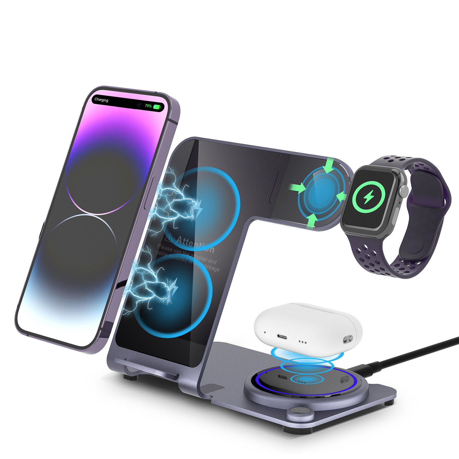 3 in 1 15W Metal Wireless fast Charging Station The Best Solution for Your Wireless Charging Needs