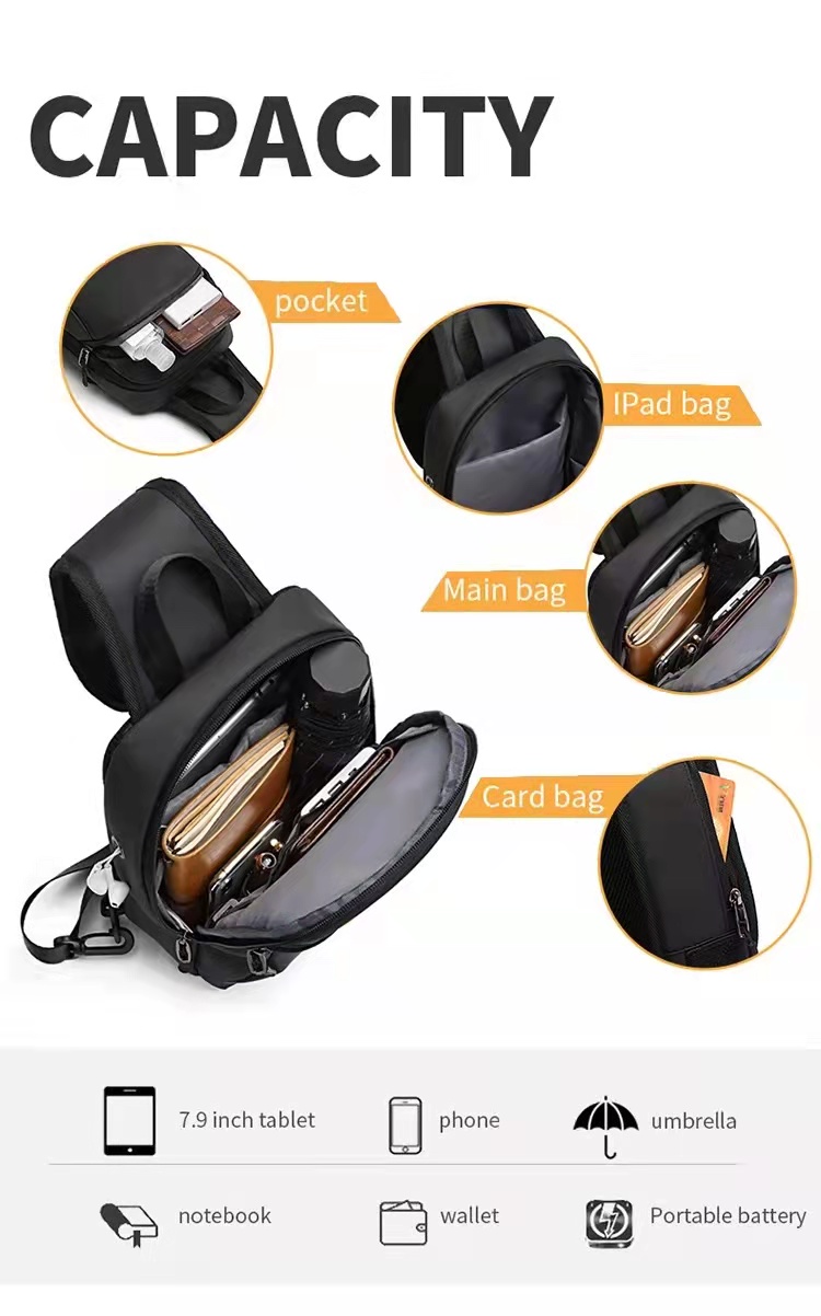 Fashion OEM Nylon Men Shoulder Chest Sling Bags 18*12*28cm