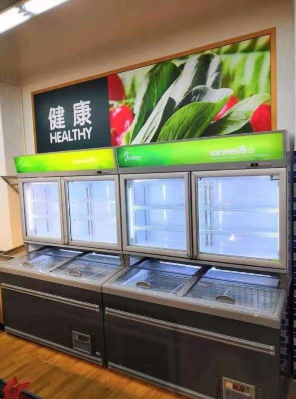 50HZ Combination Freezer Upright Glass Door Ice Cream Display Cooler