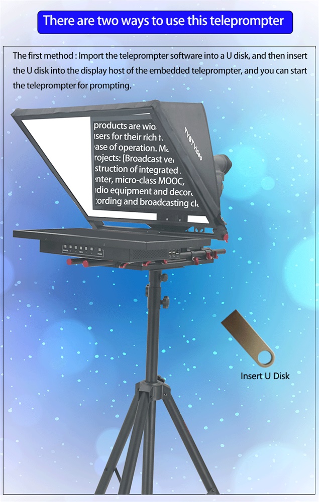 Broadcast Teleprompter with Tripod and Remoter 24inch Single Screen Built-in Prompter