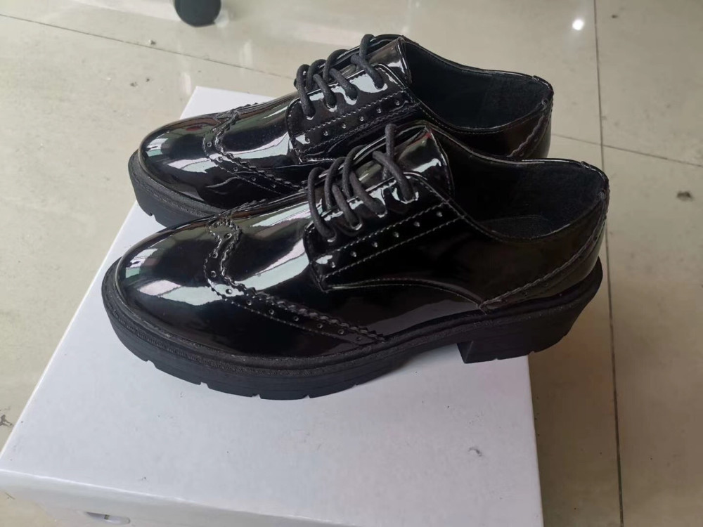 Vintage Balck PU Leather Shoes Patent Leather Oxfords Womens