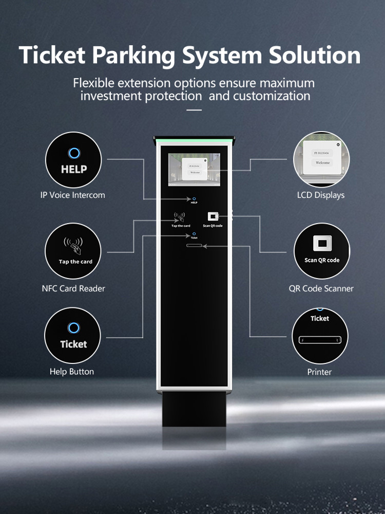 Self-Service Parking Ticket Kiosk with QR Code and LCD for Parking Management