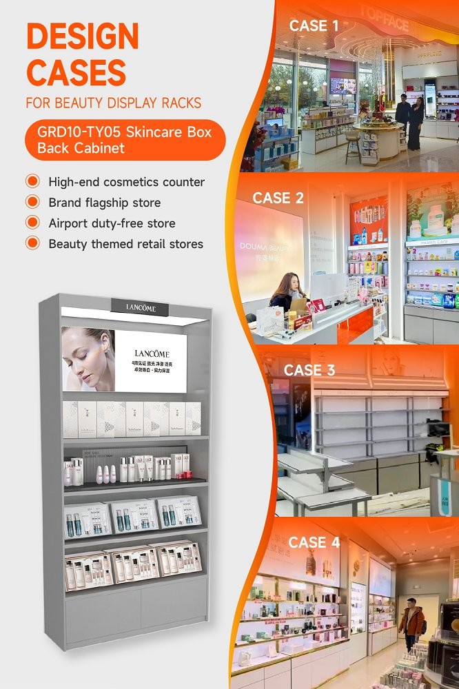 GDR10-TY05 Retail Store Display with LED Light Strips and Grey Edge Strip for Cosmetics Retail Stores
