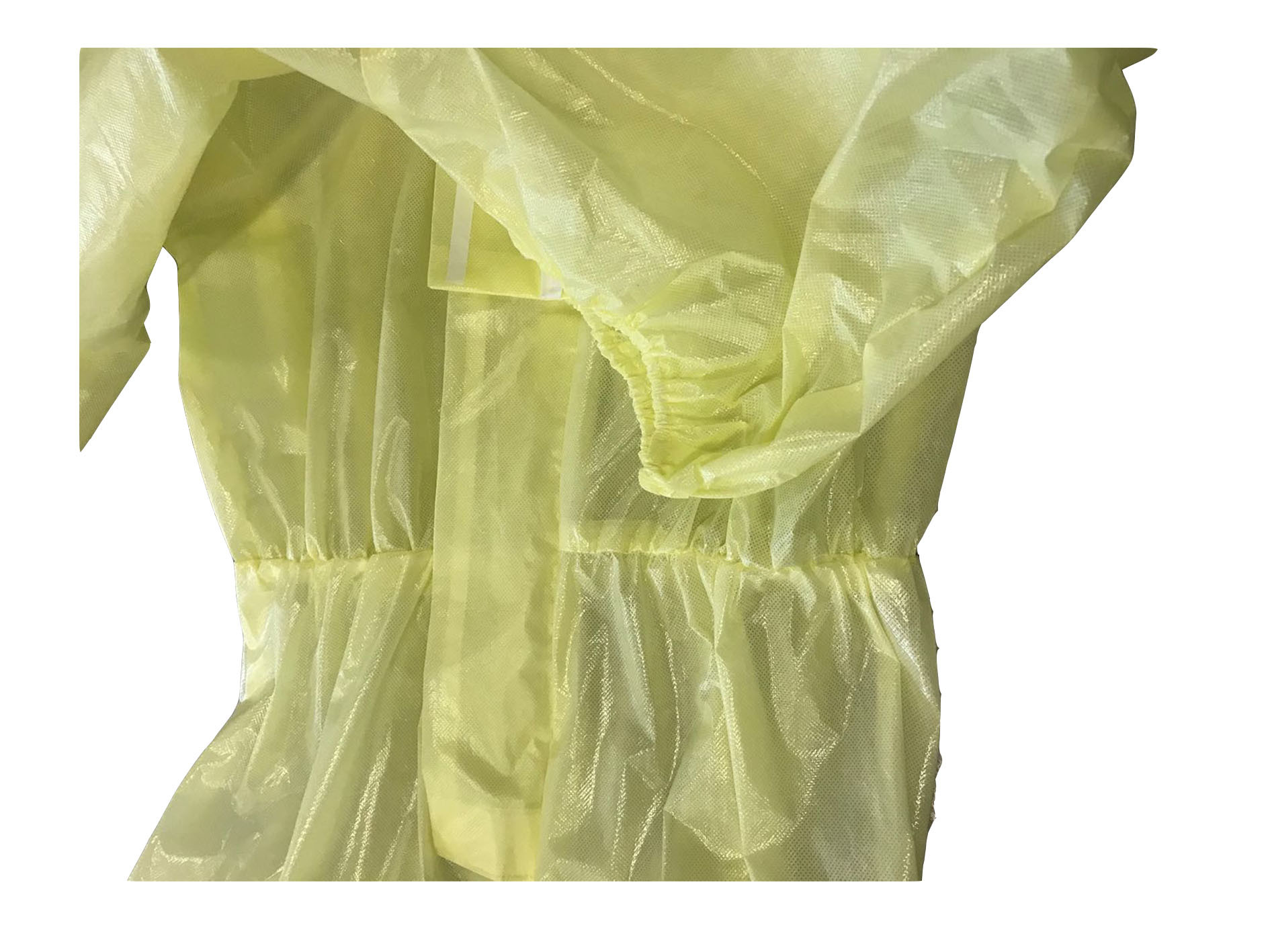 Yellow XXL PP+PE 58GSM Disposable Protective Clothing Rib Knitted Cuffs & Ankles ,Elastic Band On Waist & Head