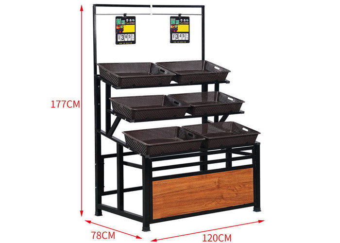 Height 1830mm Vegetable Display Rack Powder Coated Adjustable Layers