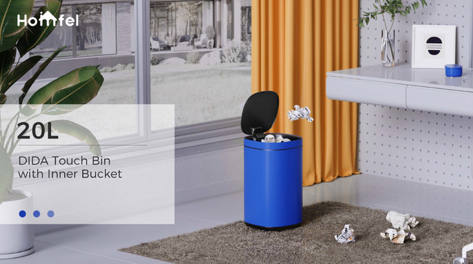 30L/40L/50L Capacity Powder Coating Office Trash Can with Touch Button Sustainable Button Open Bin