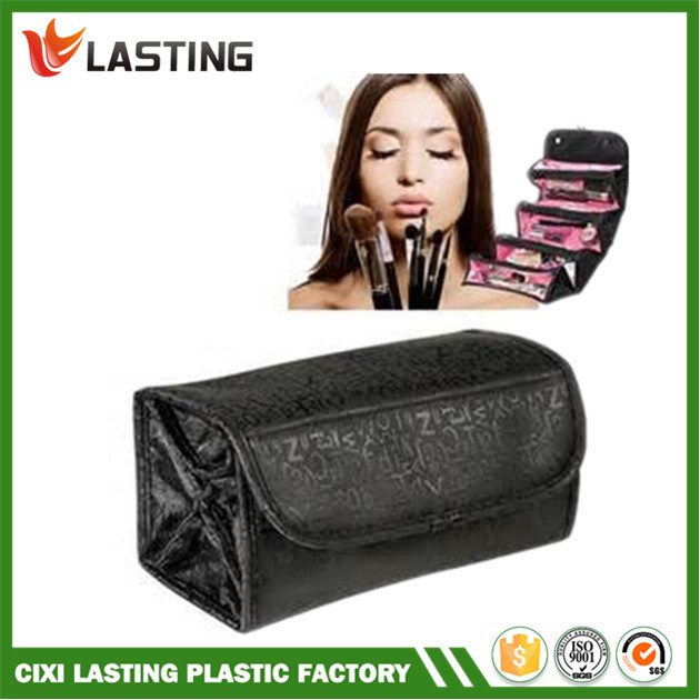 Travel Cosmetic Makeup Bag Hanging Rolling Toiletry Organizer Black