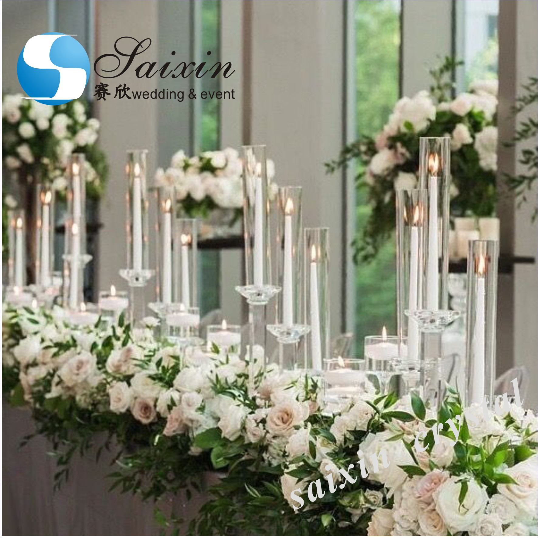 Centerpieces Wedding Candle Holder Table Decor Pillar Crystal With Glass Hurricanes