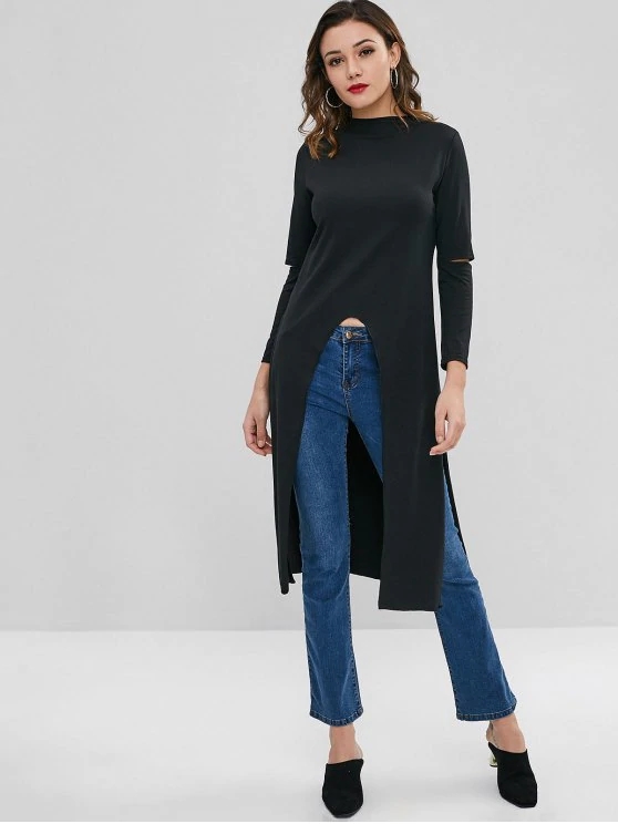 High Low Slit Custom Longline T Shirt For Women
