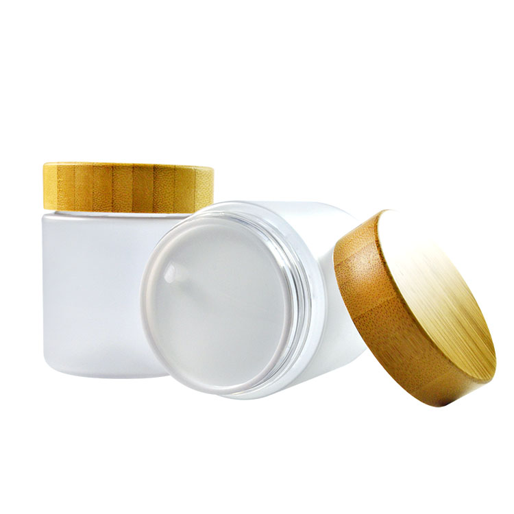 Eco-Friendly Natural Frosted Amber Clear Jars Containers Pot Body Butter Cosmetic Cream Jar With Bamboo Lid
