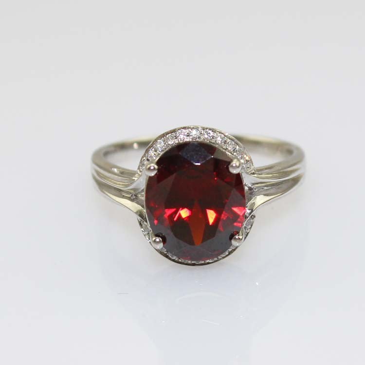 White Gold Plated 925 Silver Ring with 9mmx11mm Pink Cubic Zircon (R161)