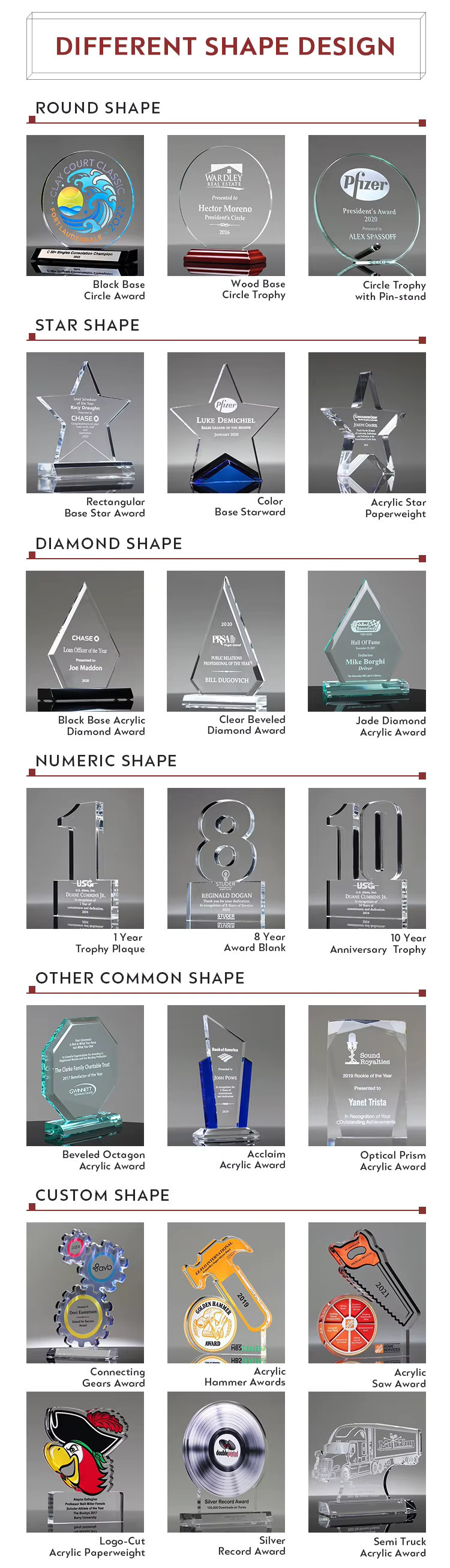 Clear Plexiglass Number Acrylic Award Block Custom Printing For Company Events