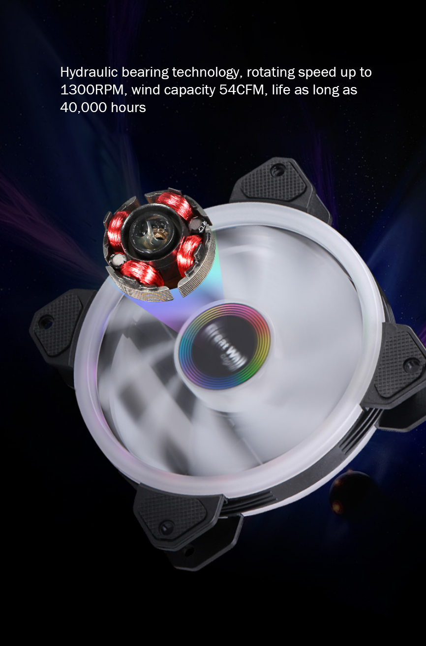 RGB Computer Fan 120mm 4pin Dual Aura Fan with Remote Controller Computer RGB Cooling Fans