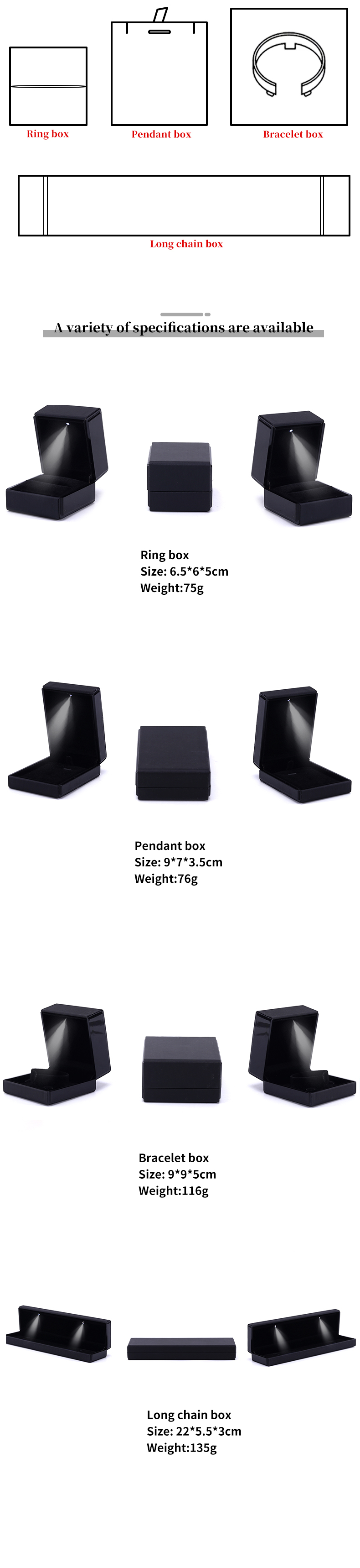 Black Handmade LED Light Jewelry Box for Hanhong Custom Logo Leather Packaging