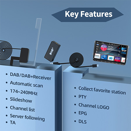 ABS Stainless Steel DAB Radio For Android 12.0 11 9 8 Car GPS System and HD Data Recorder