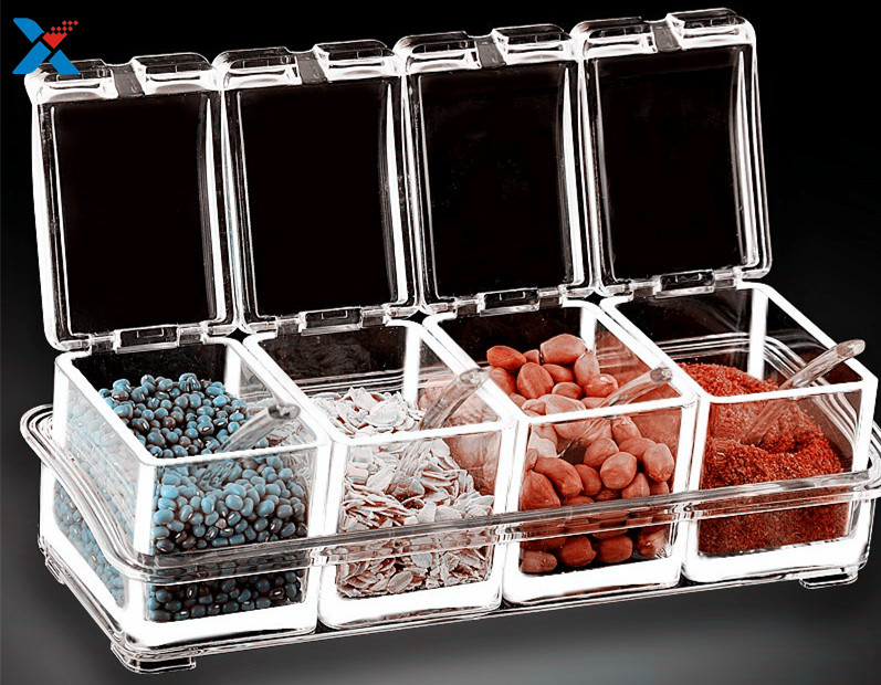 Transparent Acrylic Box , Acrylic Seasoning Box For Nuts / Sauces Storage