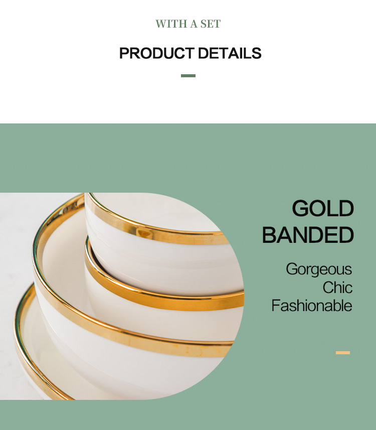 Nordic Luxury Style Ceramic Tableware Set Emerald Green With Gold Rim