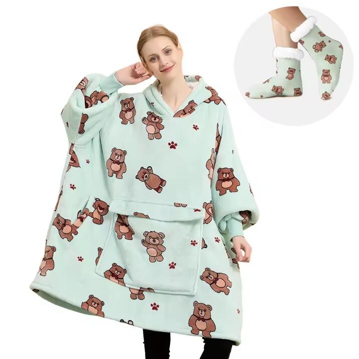 2Pcs Custom Logo Plus Size Hoodie Blanket Adults Christmas Gift