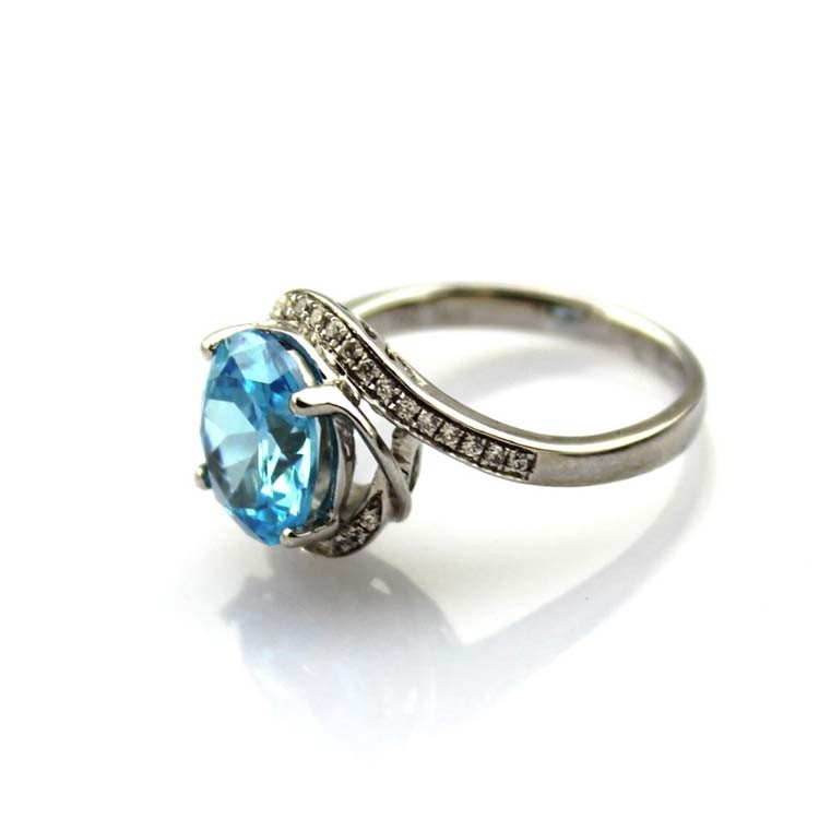 Women Jewelry 8mmx10mm Oval Blue Topaz Cubic Zircon Sterling Silver Ring (R188)