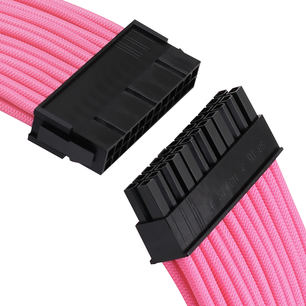 Sleeved Cables Kit 18AWG 30cm ATX 24-pin CPU4+4-pin PCI-E 6+2-pin PCI-E 6-pin for ATX Power Supply Cable(Pink)
