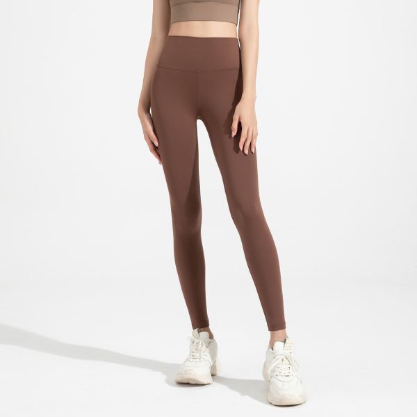 High Waisted Nude Feel Yoga Leggings for Women - Buttery Soft Stretch Fabric in Mocha Brown for Workout Running and Daily Wear