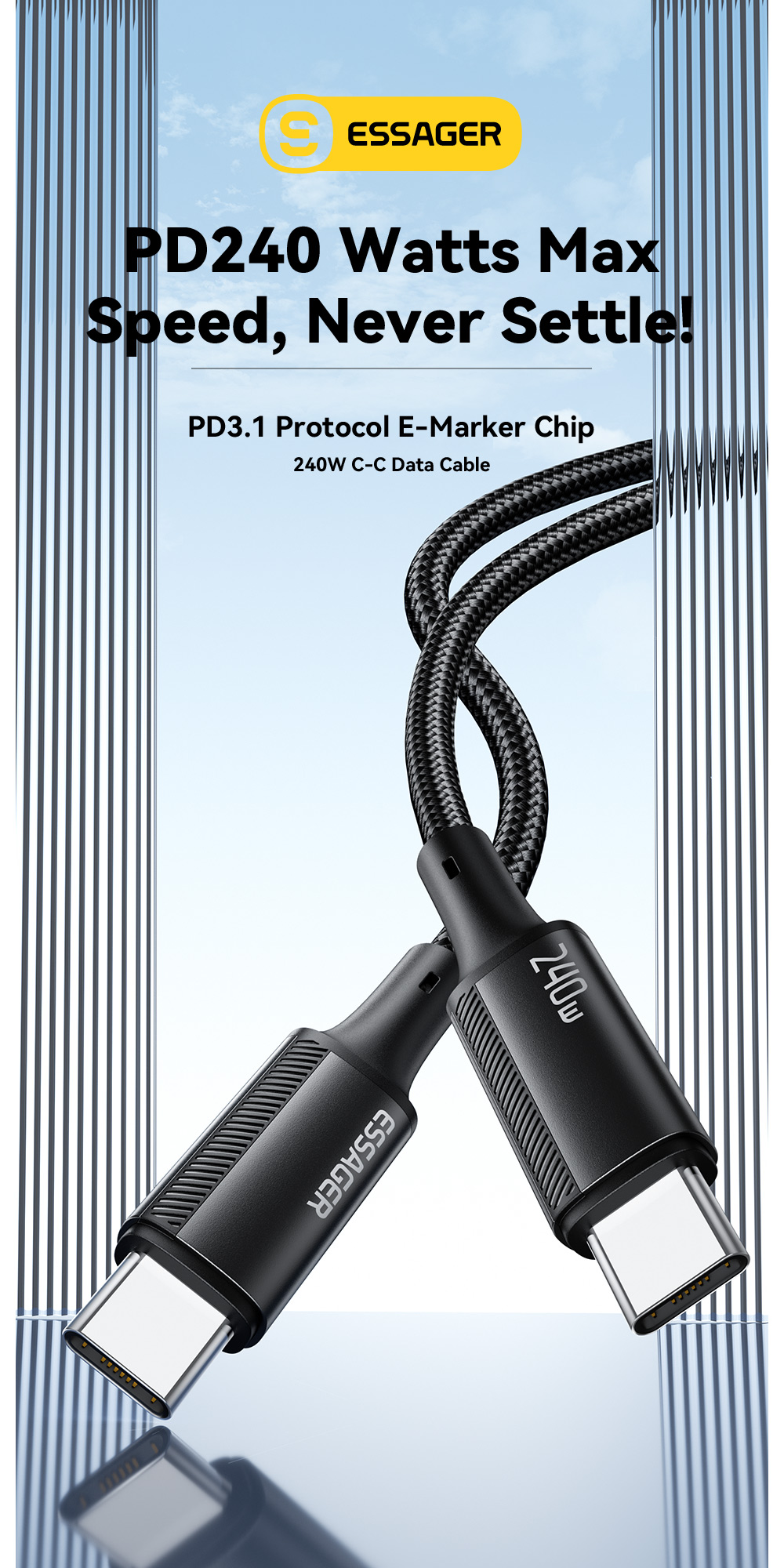ESSAGER ES-X45 Series Quick Charge 240W USB C to USB C Cord