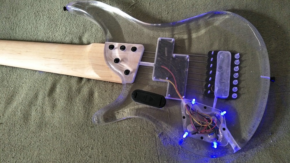 7 Strings Bass Guitar Limited Edition Clear Acrylic Body Rosewood fingerboard inlay Blue LED lamp Electric Bass Guitar
