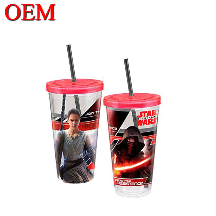 Supplier High Quality Customized Marvel Double Walled Plastic Travel Cup With Straw