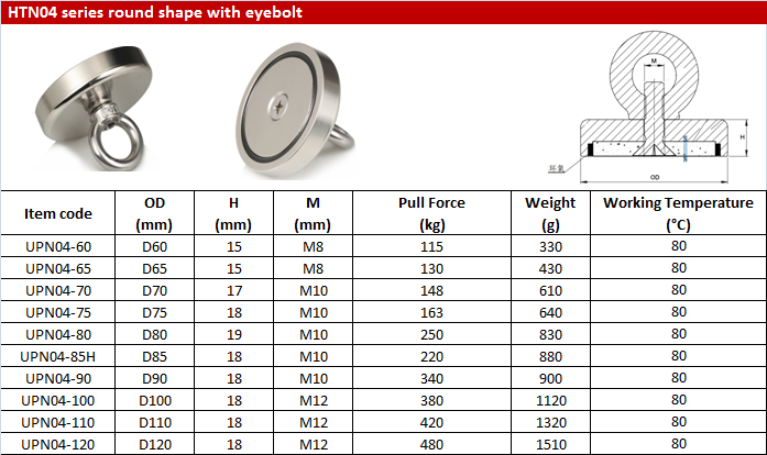 High Magnetic Force NdFeB Fishing Magnet D80x19mm-M10 with Permanent Magnetic Field