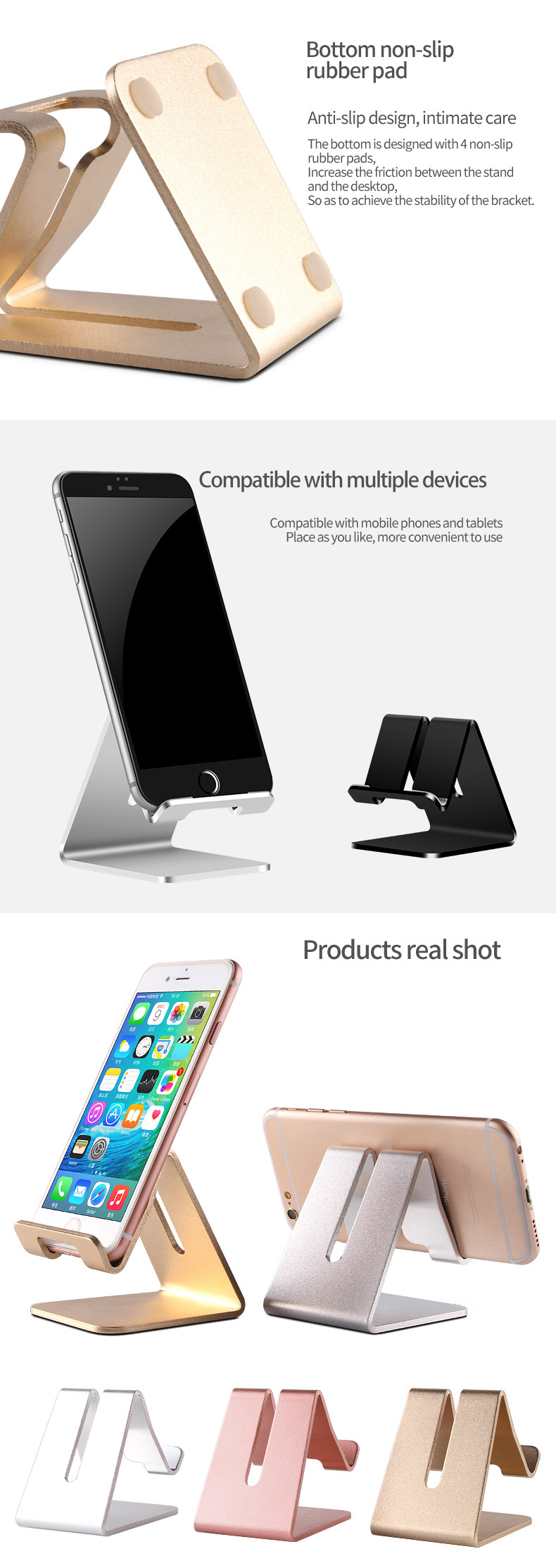 Aluminum Smart Phone Holder With Non Slip Silicone Pad