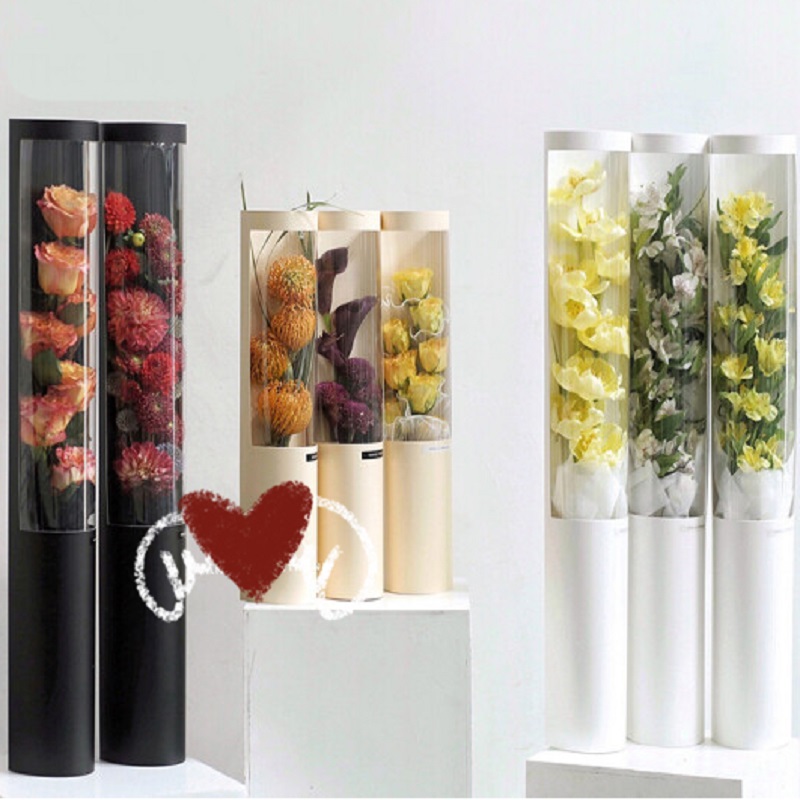 Handmade Single Rose Flower Gift Box Packing Recyclable Cylindrical Shaped