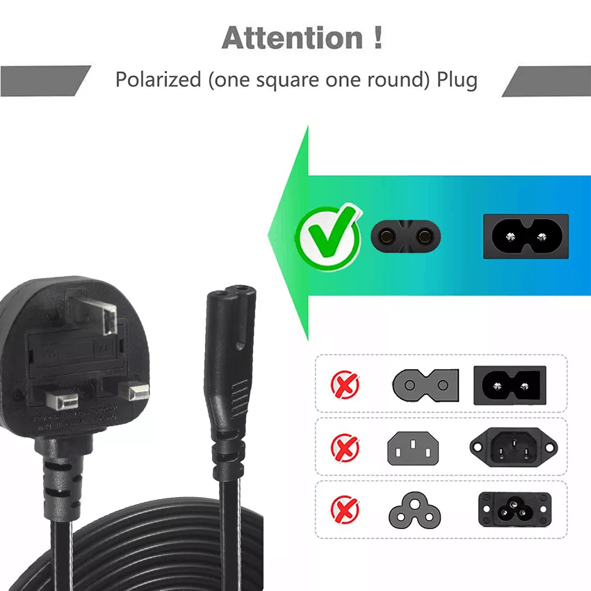 Pure Copper Conductor 1.5m Black Figure 8 Power Cord IEC C7 UK Power Cable