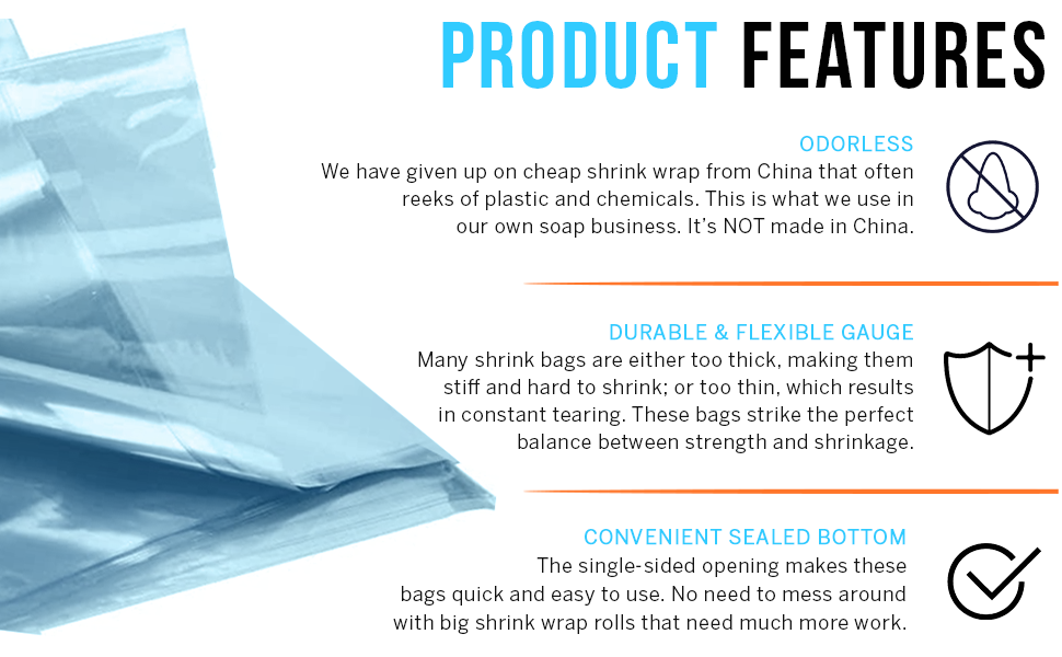 6x6 inch shrink wrap bags. Product features: odorless, strong and flexible gauge, convenient design.