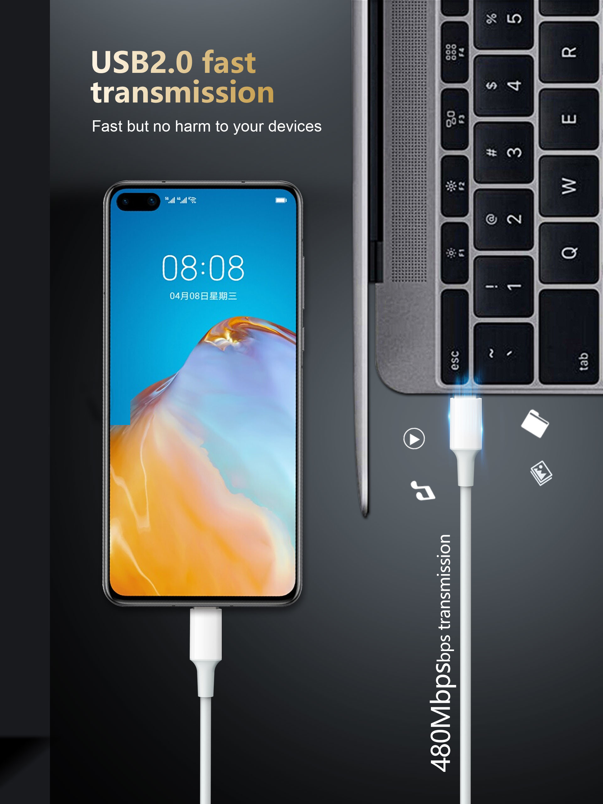 3A USB Type-C to USB Type-C 2.0 Charger Cable - 3.3Feet (1 Meters) - White
