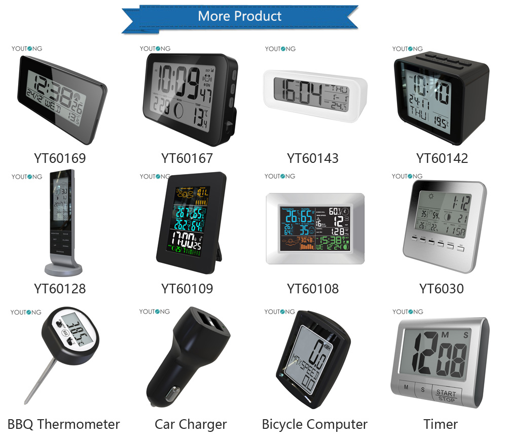 YT60142 Battery Powered Black Atomic Calendar Desktop Clock with Back Light Digital