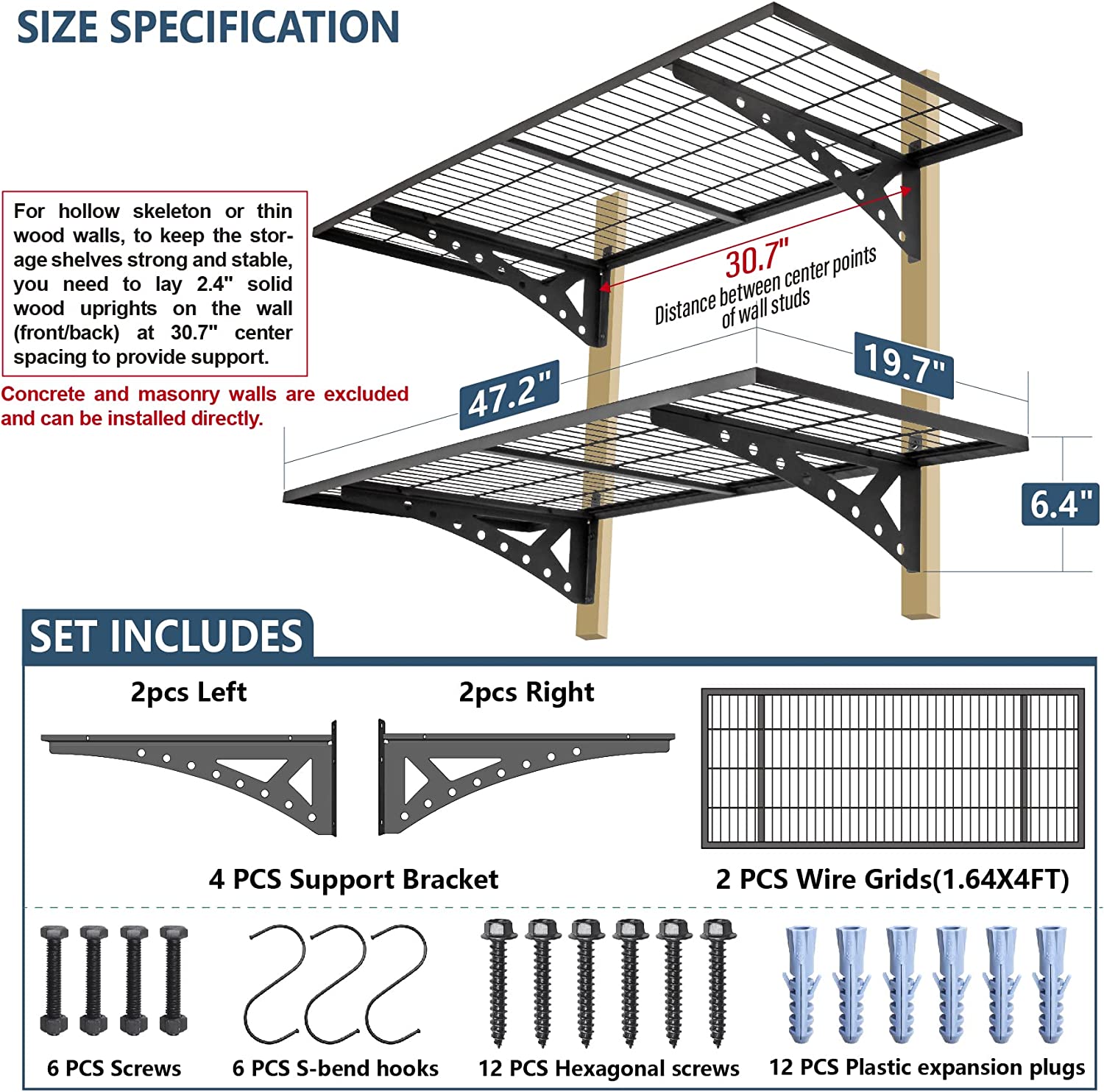POWERFUL TOOL HOLDERS 2x3ft Garage Storage Wall Mount Shelving Rack for Warehouse Wall Shelves Rack Support
