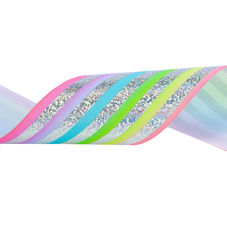 Customized Glitter Grosgrain Ribbon , Soft Feeling Glitter Wired Ribbon