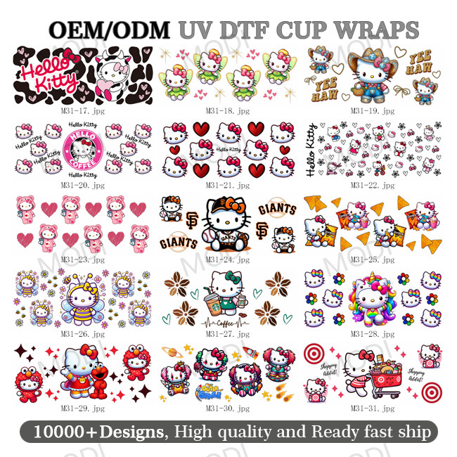Imaiwill Custom MOQ High Quality Fashion Transfer Label Transparent Film UV DTF Glass Jar Packaging Transfer Cartoon