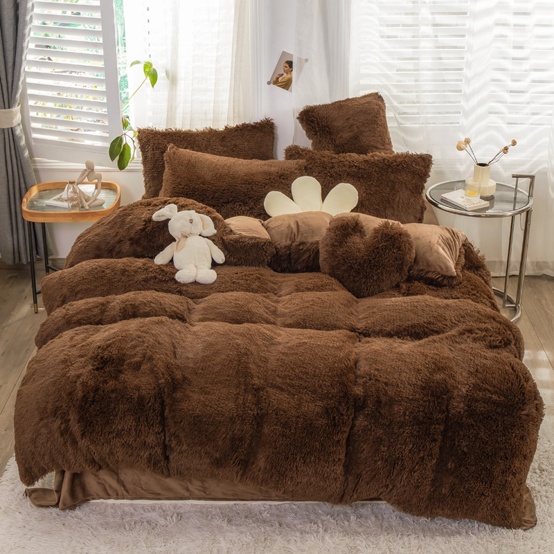 European and American Style Solid Color Thickened Warm Mink Velvet Duvet Bedding Set