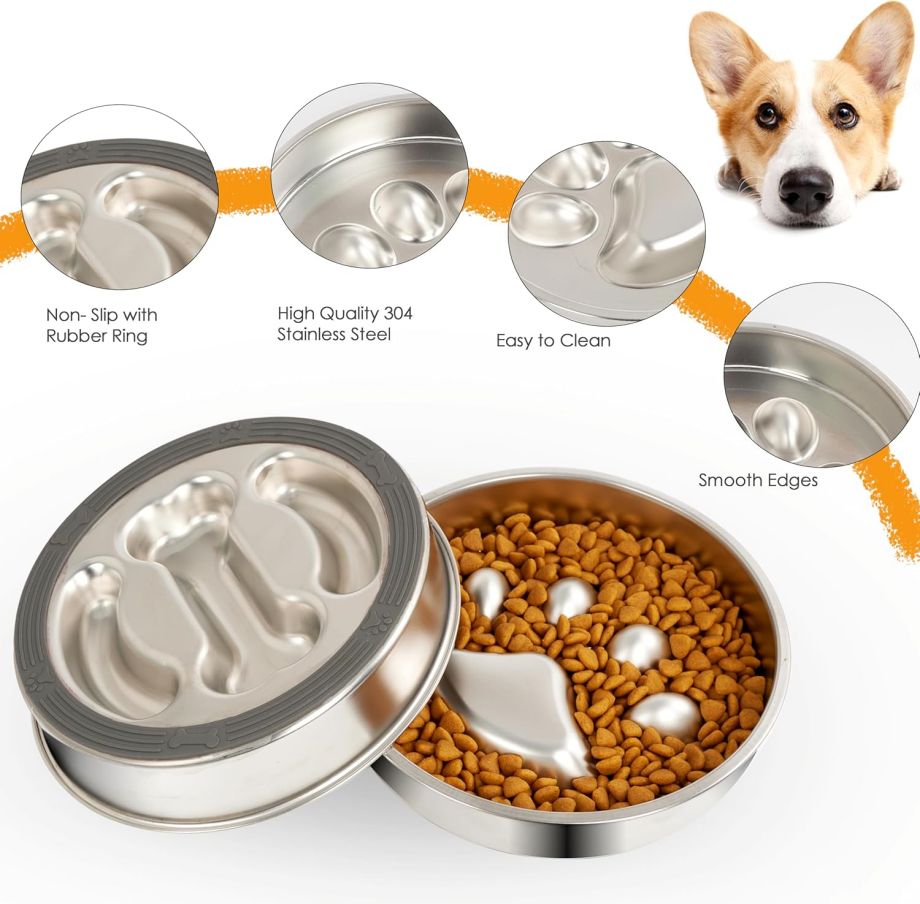 NO Time Setting Pet Feeding Bowl with Rounded and Non-Slip Stainless Steel Material
