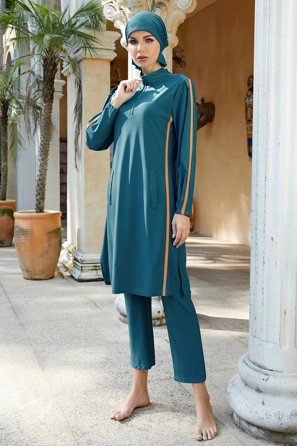 Solid Color Printed Islamic Swimwear For Women