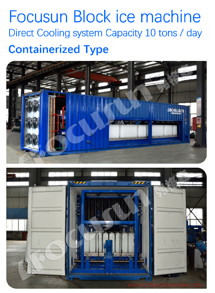 10 tons per day Containerized direct cooling Block ice makers with Bitzer compressor