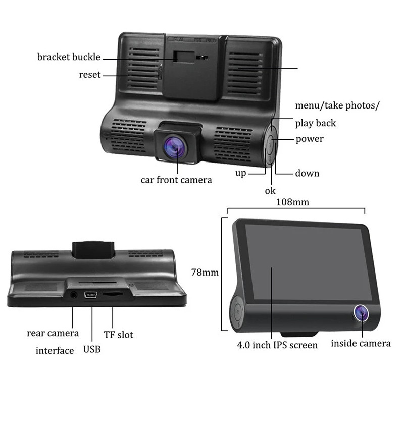 ODM 4" LCD Dash Cam DVR 1080p USB Dashcam Android Dashboard 25FPS