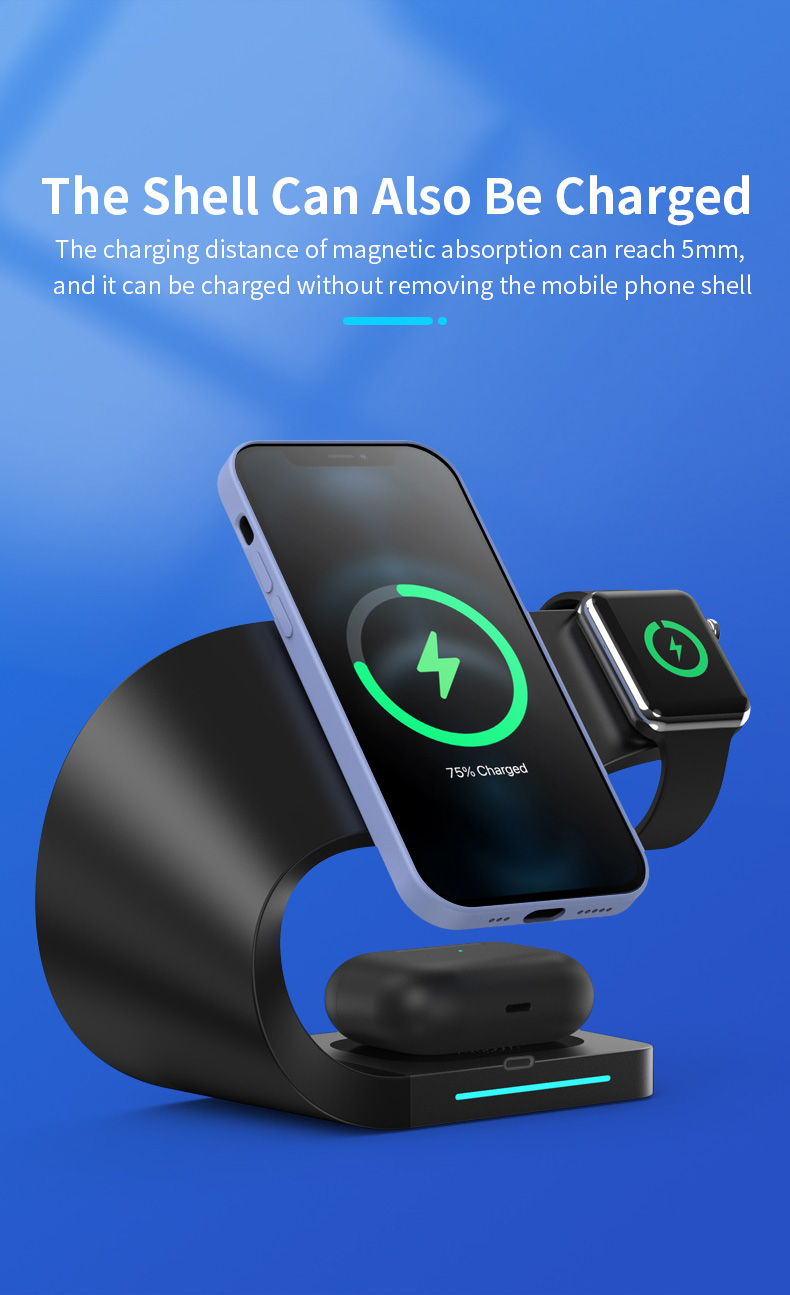 4 In 1 Magnetic Absorption Wireless Charger with 15W Fast Charging and Logo Service