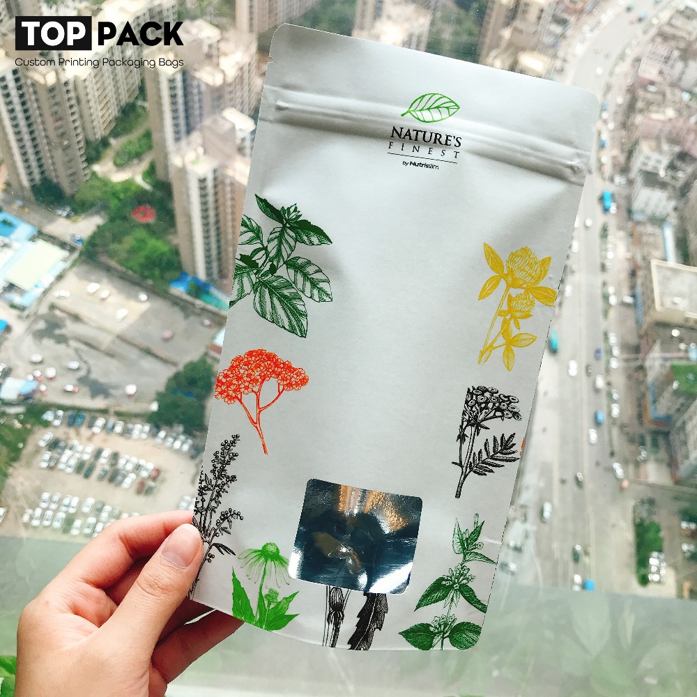 Resealable Paper Standing Pouch Potato Chips Kraft Stand Up Pouches