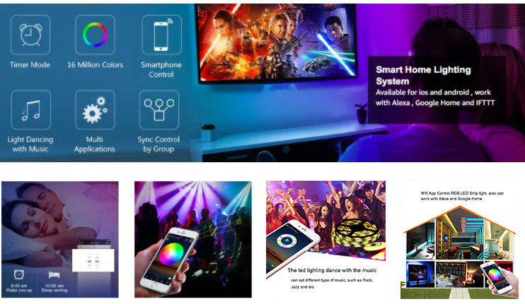 Color Changing Smart LED Light Strip DC12V For Bedroom With IR 24 Keys Remote