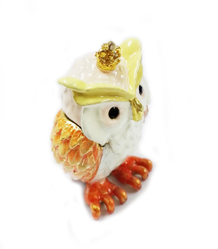 Fashion Metal Alloy Owl Bird Trinket Jewelry Box Pewter Rhinstone Crystal Enamel Bird Trinket Jewelry Box