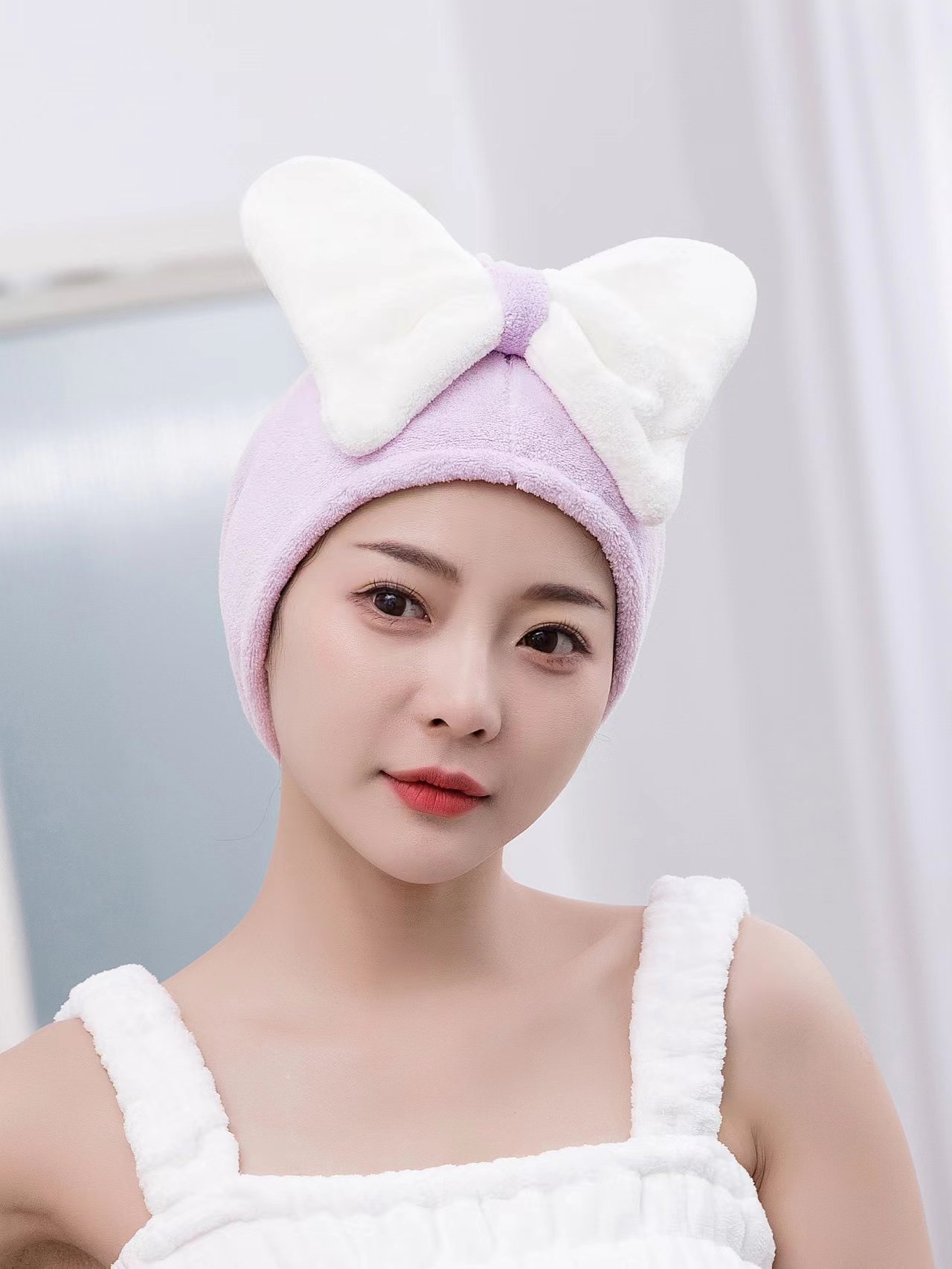 Superfine Fiber Cute Bow Dry Hair Cap for All Ages Fast Absorbent Ladies Hair Towel